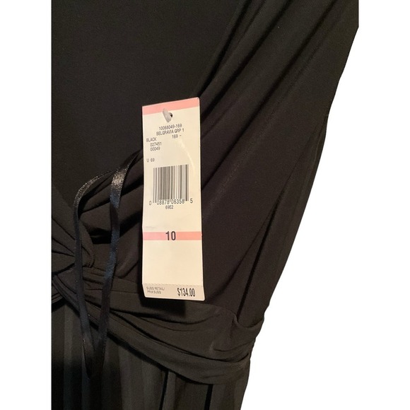 Jones New York Midi Dress Women 10 Black Sleeveless V-Neck Front Twist Pleated - Picture 6 of 6